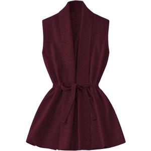 GORGLITTER Women's Sleeveless Long Cardigan Sweaters Vest Dressy Fall Casual Open Tie Front Lightweight Cardigan Trendy (Medium, Burgundy)