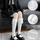 2 Pair White Cute Long Ruffle Knee High Lace Socks, Medias Blancas Altas Largas Para Nias (White)