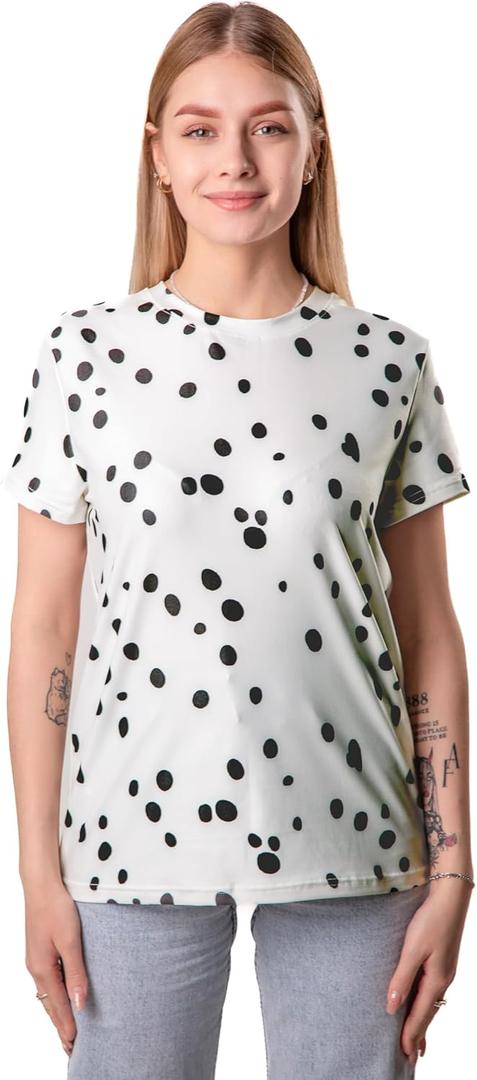 ComfyCamper Adult Womens Dalmatian Shirt - Men Women Teens TShirt Dog Costume Cosplay Halloween Costume Dalmation (Large, White)