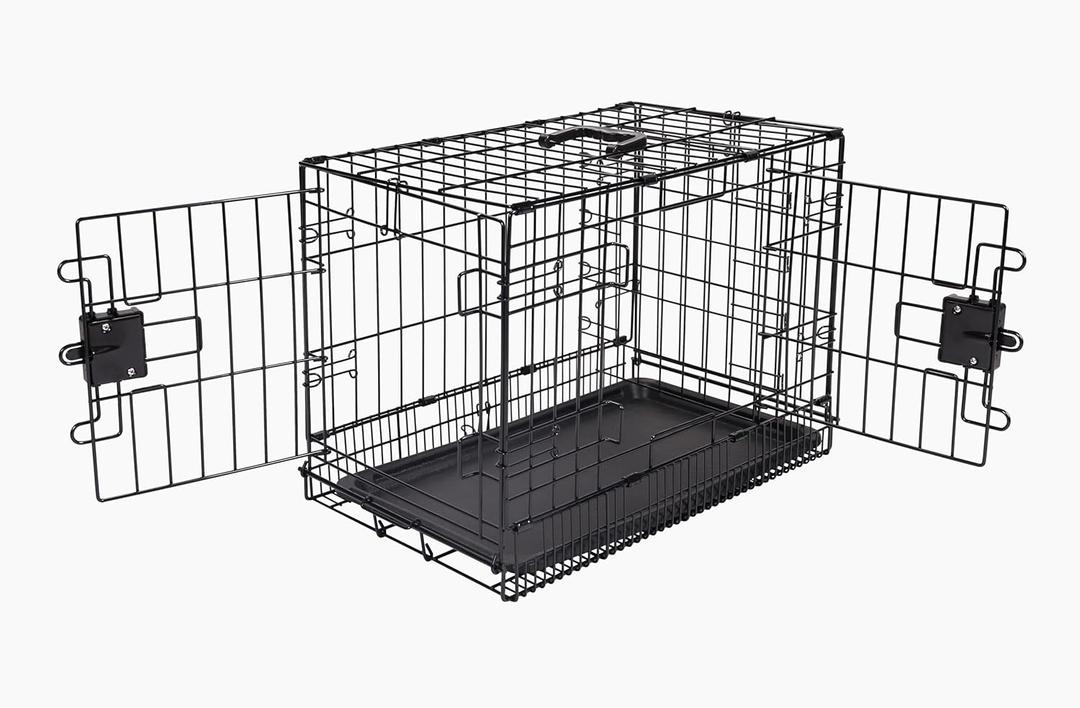 Amazon Basics Durable, Foldable Metal Wire Dog Crate with Tray, Double Door, Divider, 22 x 13 x 16 in, Black