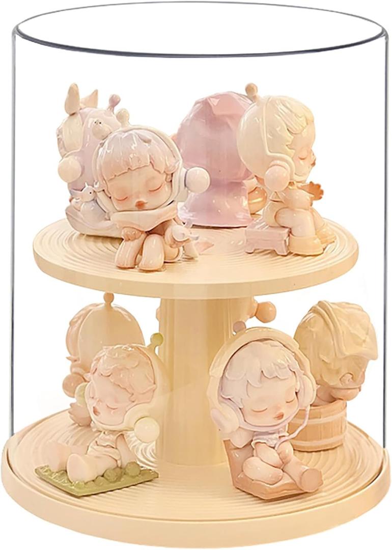 Clear Figures Display Case with Rotatable Stackable Figures Blind Box Doll Display Stand for Pop Mart Lego Collectibles Action Figures (Medium Cream)