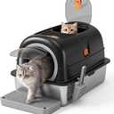 Enclosed Cat Litter Box, Stainless Steel Litter Box with Lid, Black