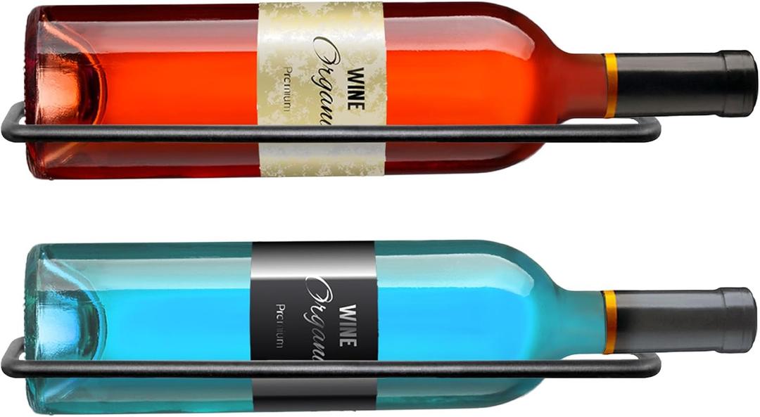 FLstudio Wall Mounted Rack: 2 Bottle Wall Mount Rack - Metal Bottle Holder Hanging Display and Storage Racks for Wine Cellar Home Kitchen Bar Decor