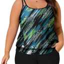 Summer Mae Blouson Plus Size Women's Tankini Swimsuits Tummy Control Modest 2025 Two Piece with Sporty Pockets Bathing Suits (Green Leopard, 24 Plus)