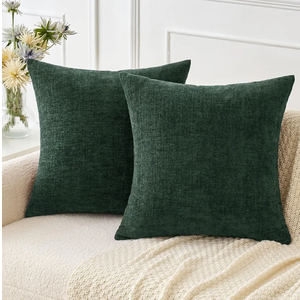 MIULEE Pack of 2 Green Throw Pillow Covers 20x20 Inch Soft Chenille Pillow Covers for Sofa Living Room Couch Solid Dyed Cases