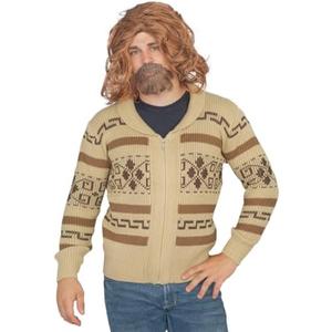 Lebowski Jeffrey The Dude Zip Up Costume Cardigan Sweater Halloween Cosplay, XL