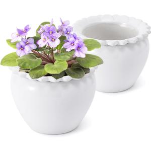2pcs 6.5 * 4.6 * 4 inch White African Violet Flower Pot Ceramic Self Watering Flower Pot Simple Plant Self Watering Pot Indoor Flowers High Absorption Herbaceous Flower Pot