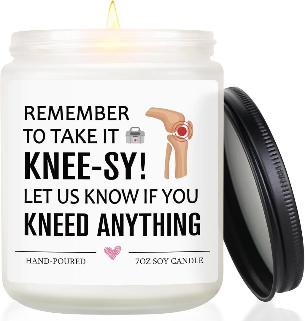 Post Knee Surgery Recovery Gifts, Knee Replacement Gifts, Knee-sy Gift, Comfort Get Well Soon Gift for Men Women Patients，Funny Lavender Scented Candle
