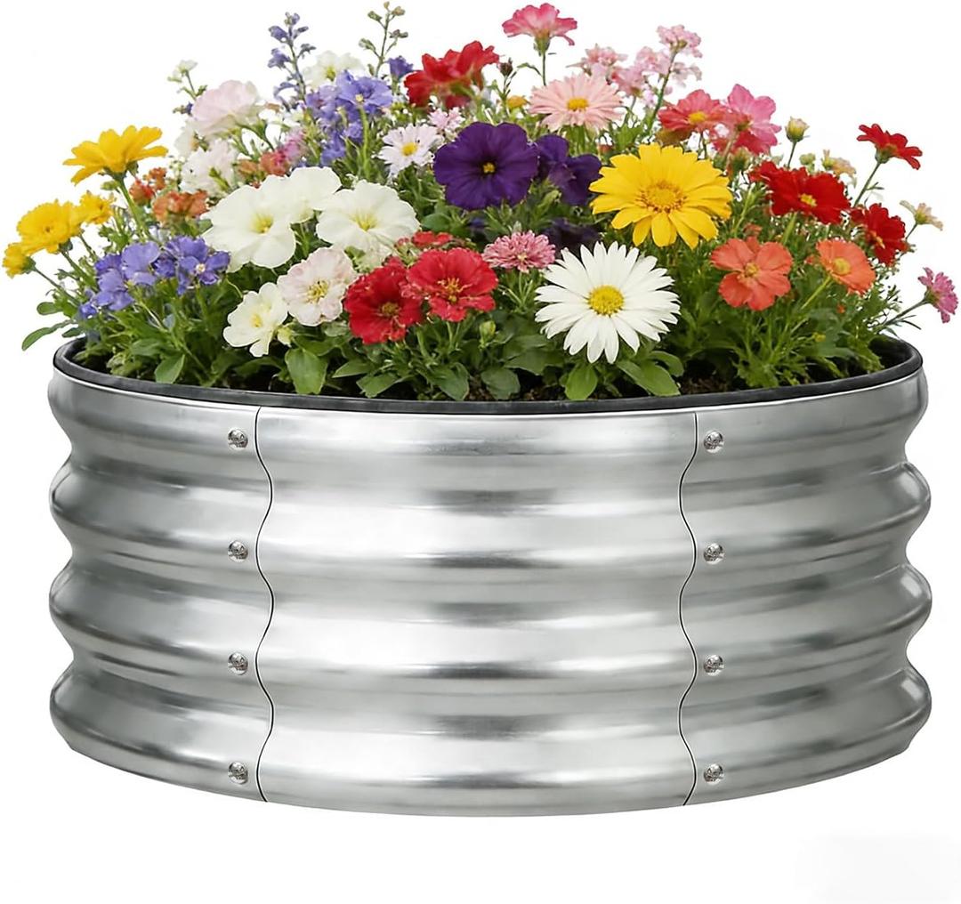 VSGDISTL Galvanized Raised Garden Bed Kit Outdoor,2x2x1ft Round Metal Garden Planter Raised Beds for Vegetables Flowers Herb