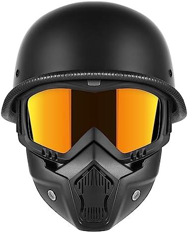 Motorcycle Half Helmets with Face Shield, German Style Motorcycle Helmet for Adult Men Women, DOT Approved Retro Half Shell Helmet for Moped Cruiser Scooter Motorcycle Half Helmets with Face Shield, German Style Motorcycle Helmet for Adult Men Women, DOT Approved Retro Half Shell Helmet for Moped Cruiser Scooter