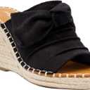 LONDON FOG Womens Heidi Espadrille Wedge Sandals with Knotty Bow Detail (10, True Black)