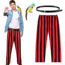 Maiteenly 3 Pcs Halloween Ace Detective Costume Accessories Simulation Parrot Striped Pants and Belt for Holidays Cosplay (L)