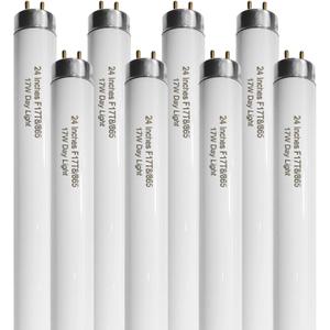 24 Inch F17T8/865 Fluorescent Bulb Daylight 6500K, 17 Watt T8 Light Bulb, 2 Foot G13 Medium Bi-Pin Cap 8 Count