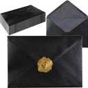A7 Self-Sealing Black Envelopes 50 Pcs - 5x7 Inches (5.317.67in) Premium 120g Pearl Glitter Paper - Printable & Writable for Wedding, Party Invitations - Includes Gold Sealing Stickers