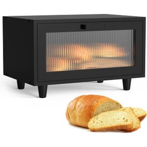 LOHASOK Bread Box for Kitchen Countertop Farmhouse Bread Holder Bread Storage Wooden Bread Container Black