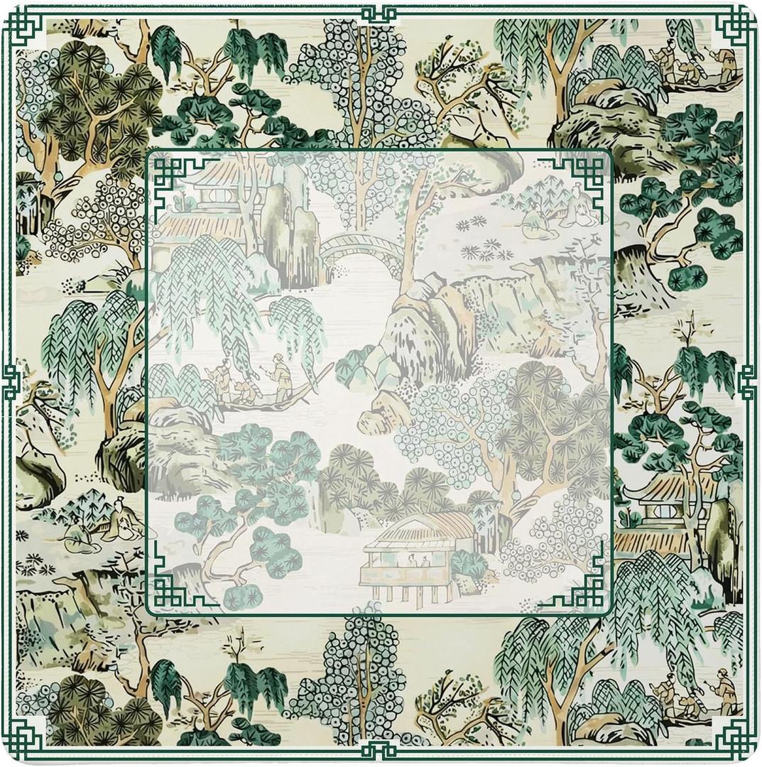 UTELKA Green Mahjong Mat, Japanese Garden Mahjong Mats Table Cover, Green Oriental Noise Reduction Mahjong Game Pad, Chinoiserie Mahjong Accessories Supplies for Poker, Card, Board 31.5 Inch, 31.5x31.5