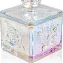 WHJY Cute Glass Candy Jar with Lid, Iridescent Colored Glass Candy Jar for Office Desk,Colorful Candy Dishes for Candy Buffet, Cookie Jar 4.5 Tall