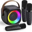 Mini Karaoke Machine, Portable Bluetooth Karaoke Speaker with 3 Wireless Microphones and Party Lights for Kids and Adults, Birthday Gifts for Girls Boys Family Home Party