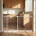 Extra Wide Baby Gate - 62-67 Inch Tension Mounted Safety Child & Pet Gate - White Metal - Walk Through - Long - for House Doorways & Stairs