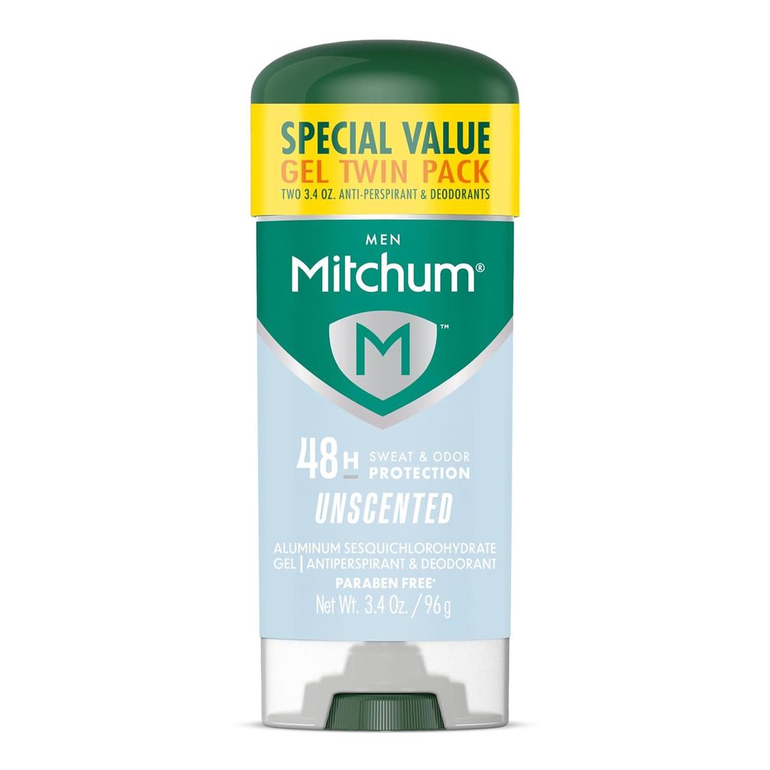 Mitchum Mens Triple Odor Protection Antiperspirant & Deodorant Gel, Unscented, 48HR Protection, 2 pack