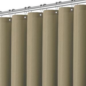 Taupe Fabric Shower Curtain for Bathroom Stall, 60 inche Waffle Weave Machine Washable Waterproof 256GSM Heavy Duty Weighted Bath Curtain Set with 10 Metal Hooks, 60Wx72H