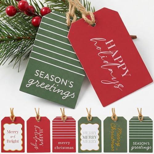 Beautiful Christmas Gift Tags - 48 Quality Craft Labels with Rope for Personalizing Your Holiday Presents - Spread Joy and Cheer with These Festive Christmas Name Tag Stickers