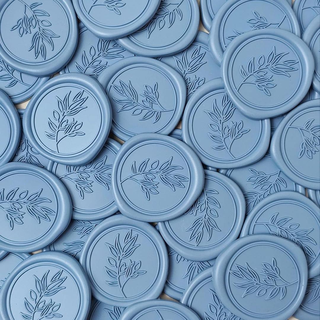 50Pcs Dusty Blue Self-Adhesive Wax Seal Stickers - Wax Seal Perfect for Wedding Invitation or Envelope Good Adhesion and Easy to Use, Wedding Invitation Accessories