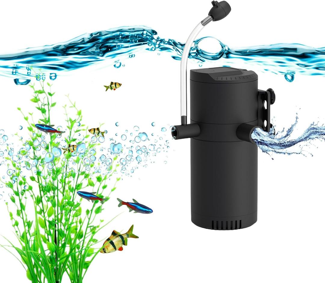 135GPH Fish Tank Filter in-Tank Filter for 10-40 Gallon Tanks, 2-Stage Internal Aquarium Filter Turtle Tank Filter with Dual Water Outlet & Aeration
