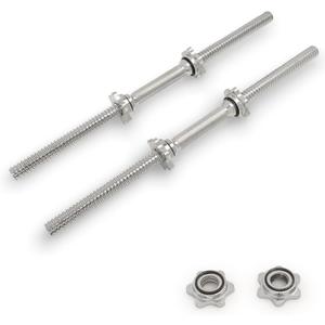 Sunny Health & Fitness 24" Standard Threaded Dumbbell Handle with Star-Lock Collars  Solid Steel, Fits 1" Plates, Knurled Grip, Chrome Finish - SF-SB01-24