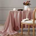 Vonty Ruffle Tablecloth Rose Gold Satin Tablecloth - 60" x 84", Silky Table Cloth Rectangle Scalloped Table Cloth Farmhouse Tables Cover Silk Tablecloths Vintage Tables Skirt for Kitchen Dining