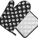 Dog and Cat Paw Print Oven Mitts and Pot Holders Heat Resistant Oven Mitts Safe for Baking Cooking BBQ