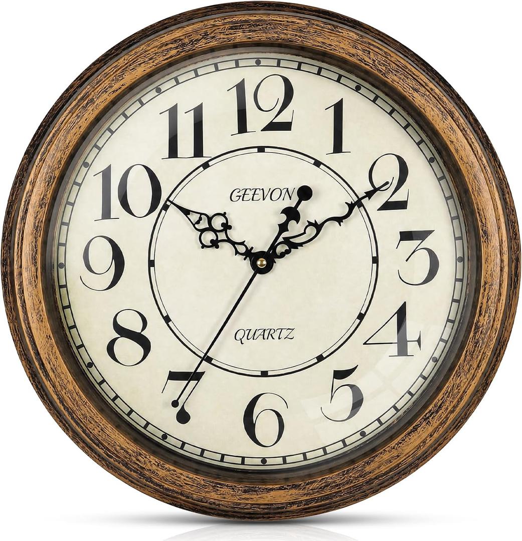 Geevon Vintage Wall Clock, Silent 16" Non Ticking Retro Round Clock Quartz Decorative Battery Operated Wall Clock for Kitchen, Office, Bedroom, Living Room, Classroom, Decor