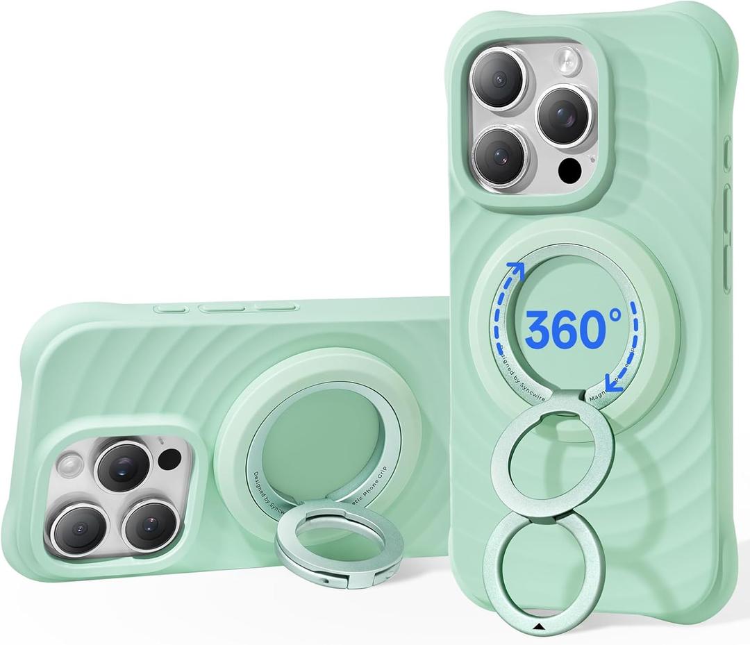 SYNCWIRE for MagSafe Ring Phone Holder, 360 Rotation Magnetic Cell Phone Grip Dual-Sided Magnets Phone Ring Kickstand Compatible with iPhone 17 16 15 14 13 12 Pro Max MagSafe, Android, Samsung etc. (Light Green)