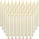 Baquler 48 Pcs 10 Inch Ivory Flameless Taper Candles LED Candle Sticks Battery Operated Flickering LED Candlestick Window Plastic Candle for Wedding Halloween Christmas Decor(No Battery)