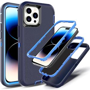 YmhxcY for iPhone 14 Pro Case Shockproof Dropproof Dust-Proof Drop Proof 3-in-1 Durable Phone Case Heavy Duty Protection Phone Case Cover for Apple iPhone 14 Pro 6.1 Blue/Blue
