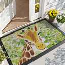 LUMI Outside Door Mat 32x47, Non Slip Rubber Backing Doormat, Low Profile Easy Clean Entrance Mats for Front Back Door Entryway Porch Garage, Giraffe