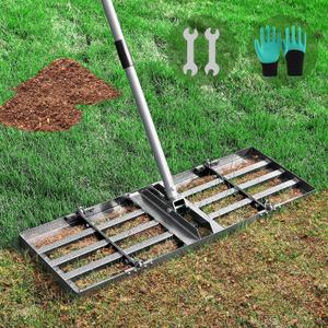 REAPALOT Lawn Leveling Rake, Lawn Leveler with Stainless Steel Long Handle, Heavy Duty Yard Level Tool for Leveling Soil, Sand Or Dirt Surfaces, Gardening Gloves Gift Included (30x10in)