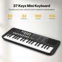 POGOLAB MK1 37 Keys Kids Keyboard Piano, Mini Portable Multi-Function Piano with Excellent Sound Quality, Built-In Speaker & LED Display, Small Electric Music Keyboard Gift for Beginners (Black), Compact