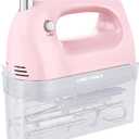 Lord Eagle Hand Mixer Electric Handheld 400W, 5-Speed Lightweight Kitchen Mixer with Storage Case, 5 Stainless Steel Attachments for Baking Cake Egg Cream Food Beater, Turbo+Eject Button, Pink