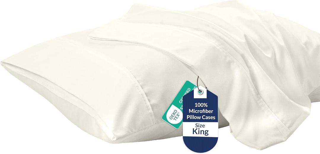 Royale Linens King Pillowcase Set of 2-20" x 40" - 1800 Brushed Microfiber, Wrinkle & Fade Resistant - Soft & Cozy- Pillow Case (King, Ivory)