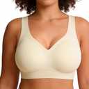 Soft Intention Jelly Wireless Bra Seamless Push Up Full Coverage Supportive Everyday Sport T-Shirt Bra Regular & Plus Size (Beige) 6XL