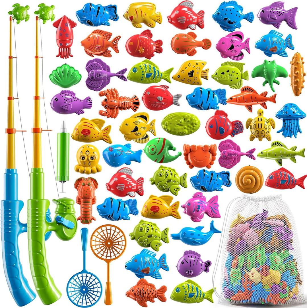Magnetic Fishing Toys Game Pool Toys Set for Kids 3-5, Water Table Bathtub Toys with Pole Rod Net Plastic Floating Fish, Outdoor Toys for Kids Boys Girls Age 3 4 5 6 7 8 Year Old