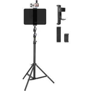 Large Screen Teleprompter Holder for Tablet & Phone with 70.8" Extendable Tripod, Dual Device Design, Compatible with iPad/iPhone/Samsung and More. Perfect for Live Streaming/Video Recording