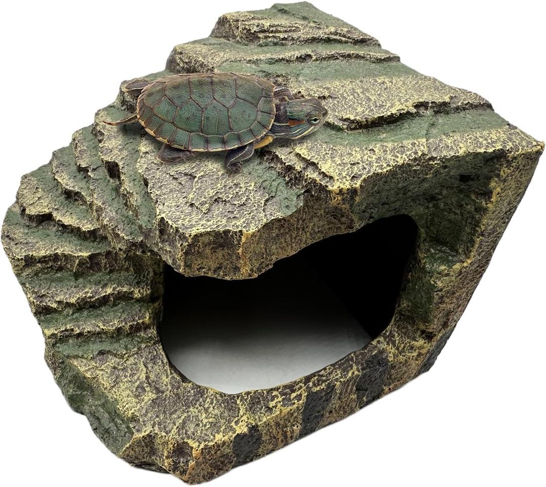 Tfwadmx Tortoise Basking Platform, Crested Gecko Hide, Reptile Cave Hideout with Basking Area, Turtle Tank Accessories for Leopard Geckos, Small Bearded Dragons, Frogs, Newts