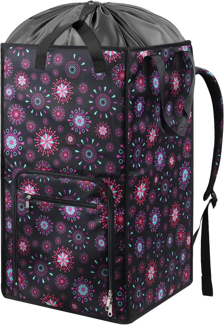 Bukere Laundry Backpack Bag for Women Girls, Extra Large Laundry Basket Hamper for College Dorm Room Essentials, Adjustable Shoulder Straps, Collapsible Freestanding Laundry Bag for Gym, Yacht (FIREWORKS)