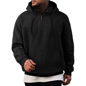 JMIERR Mens Casual Cotton Hoodies Drawstring Quarter Zip Pullover Sweatshirts (X-Large, 00 Black)