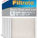 Filtrete 16x20x1 AC Furnace Air Filter, MERV 5, MPR 300, Capture Unwanted Particles, 3-Month Pleated 1-Inch Electrostatic Air Cleaning Filter, 6-Pack (Actual Size15.69x19.69x0.81 in)