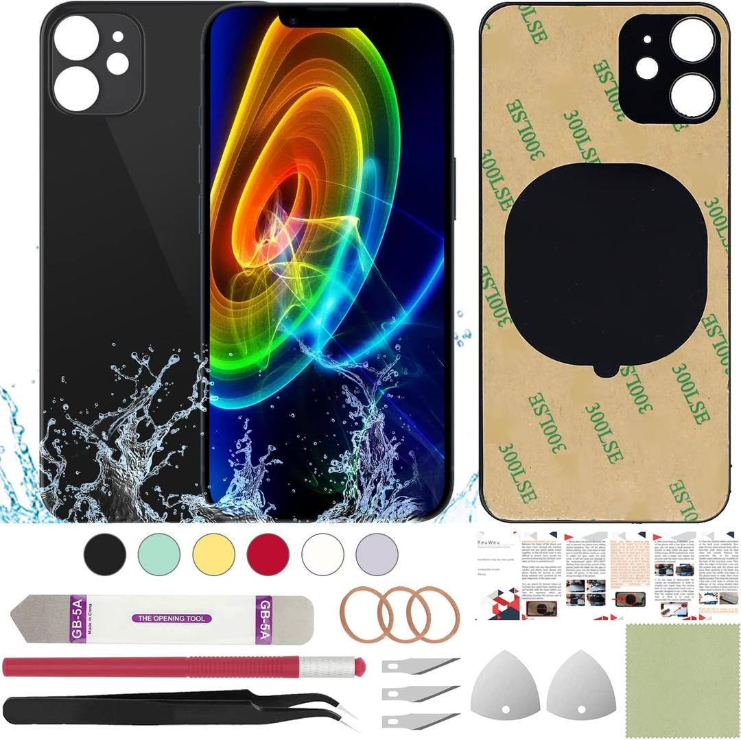 Back Replacement Cover Compatible with iPhone 11 6.1" + Professional Tools (Black)
