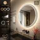 KWW 28 Inch Large Modern LED Round Bathroom Vanity Mirror, Color Temperature Adjustable, Anti-Fog Dimmable Lights, Easy to Install, Wall Mounted Makeup Mirror with Smart Touch Button