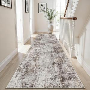3x10 Washable Runner Rug for Hallrway: Non Slip Runners Rugs Easy-to-Clean - Soft Living Room Bedroom Kitchen Carpet - Thin Low Pile Printed Floor Runners - Pinkish Beige Brown